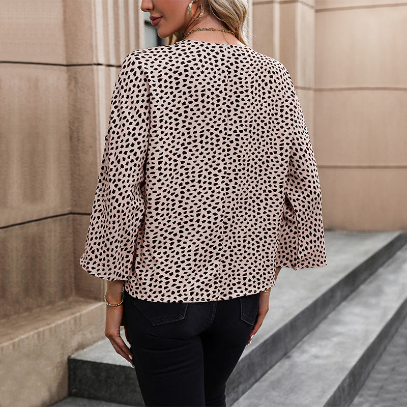 Autumn Women Clothing Leopard Print Long Sleeved Shirt Women