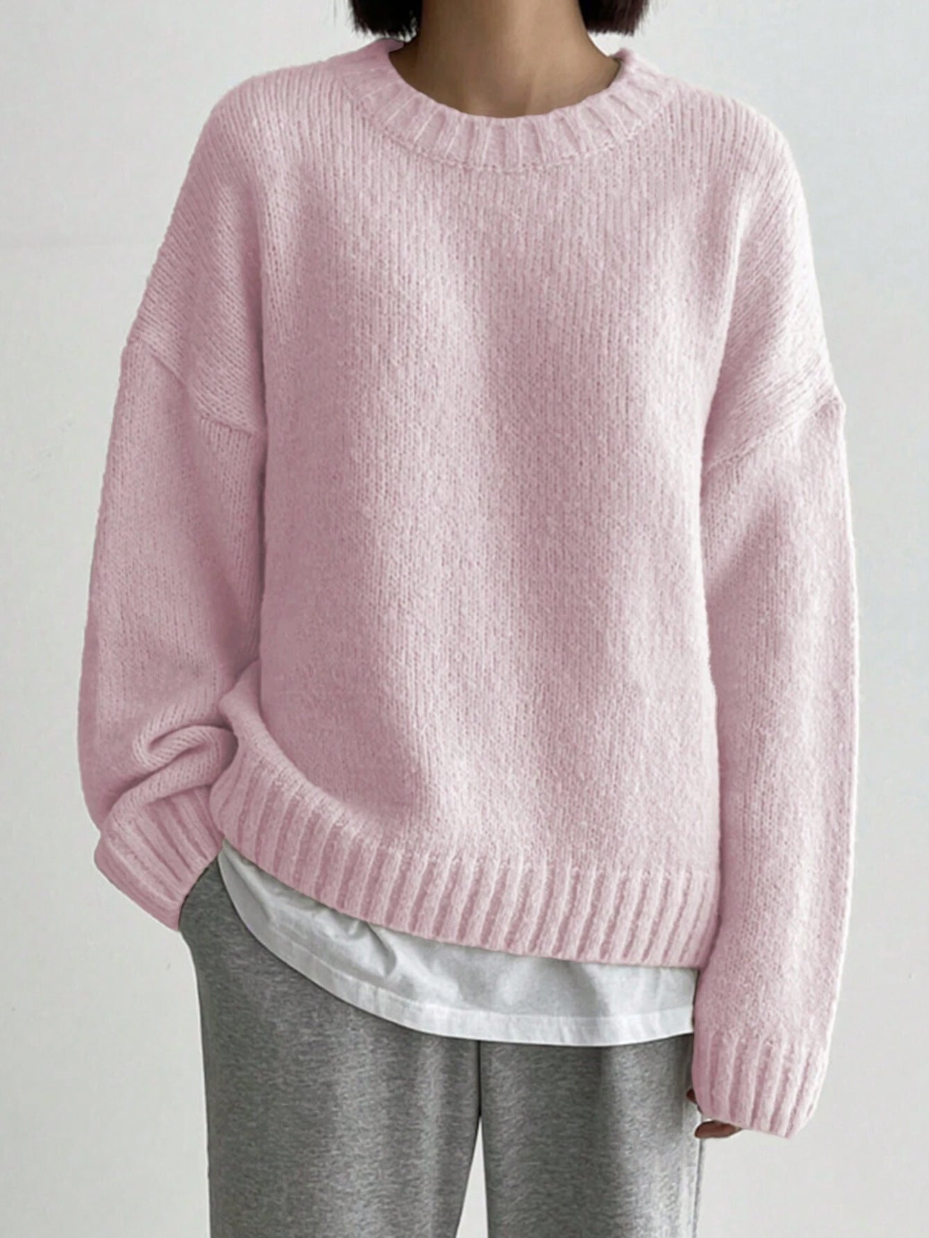Solid Color Idle All Match round Neck Thickened Solid Color Knitwear Women Autumn Winter Pullover Long Sleeve Sweater