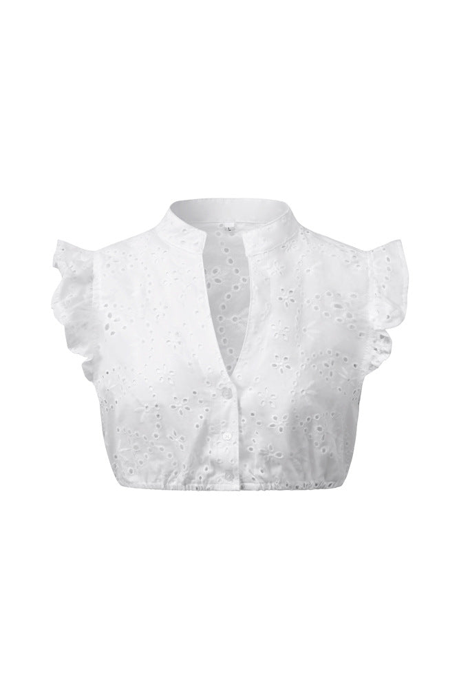 Women Summer Solid Short White Shirt