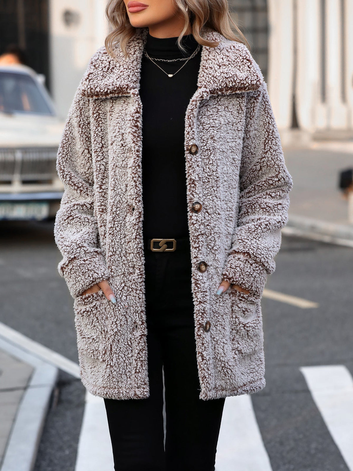 Autumn Winter Women Clothing Casual Loose Lapels Single Breasted Mid Length Cardigan Coat