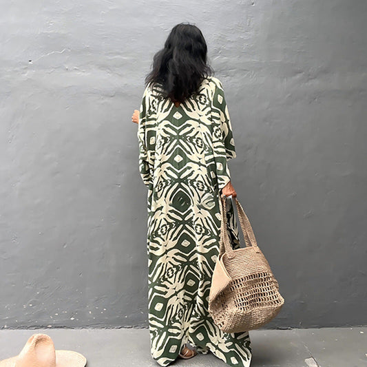 Rayon Drawstring Vacation Beach Dress Women Sunscreen Loose Robe Bikini Cover