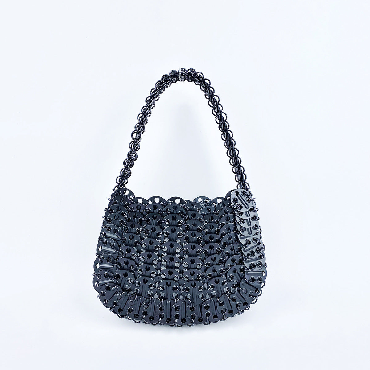 High Grade Metal Painted Iron Sequ Solid Color Portable Underarm Bag Hand Woven Women Bag
