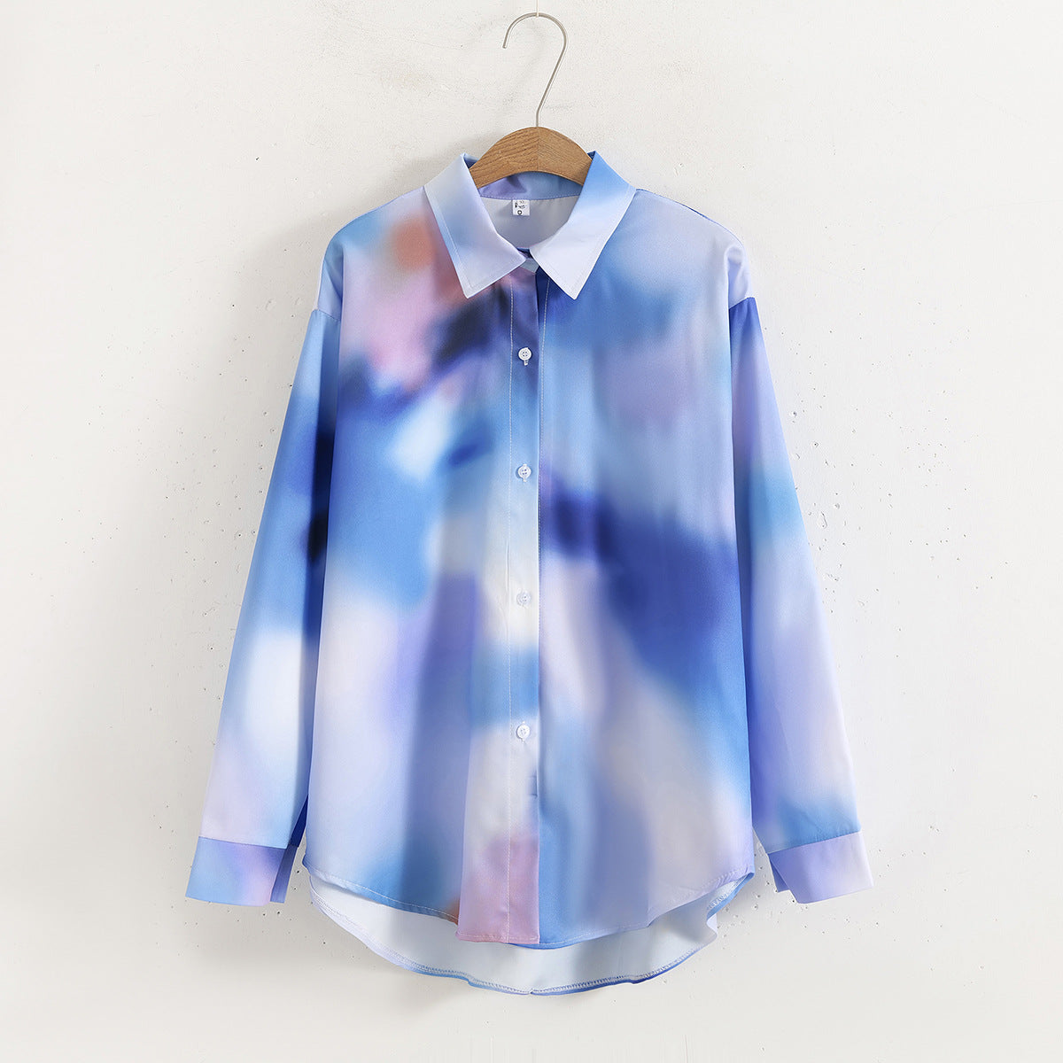 Women Print Loose Collared Long Sleeves Shirt
