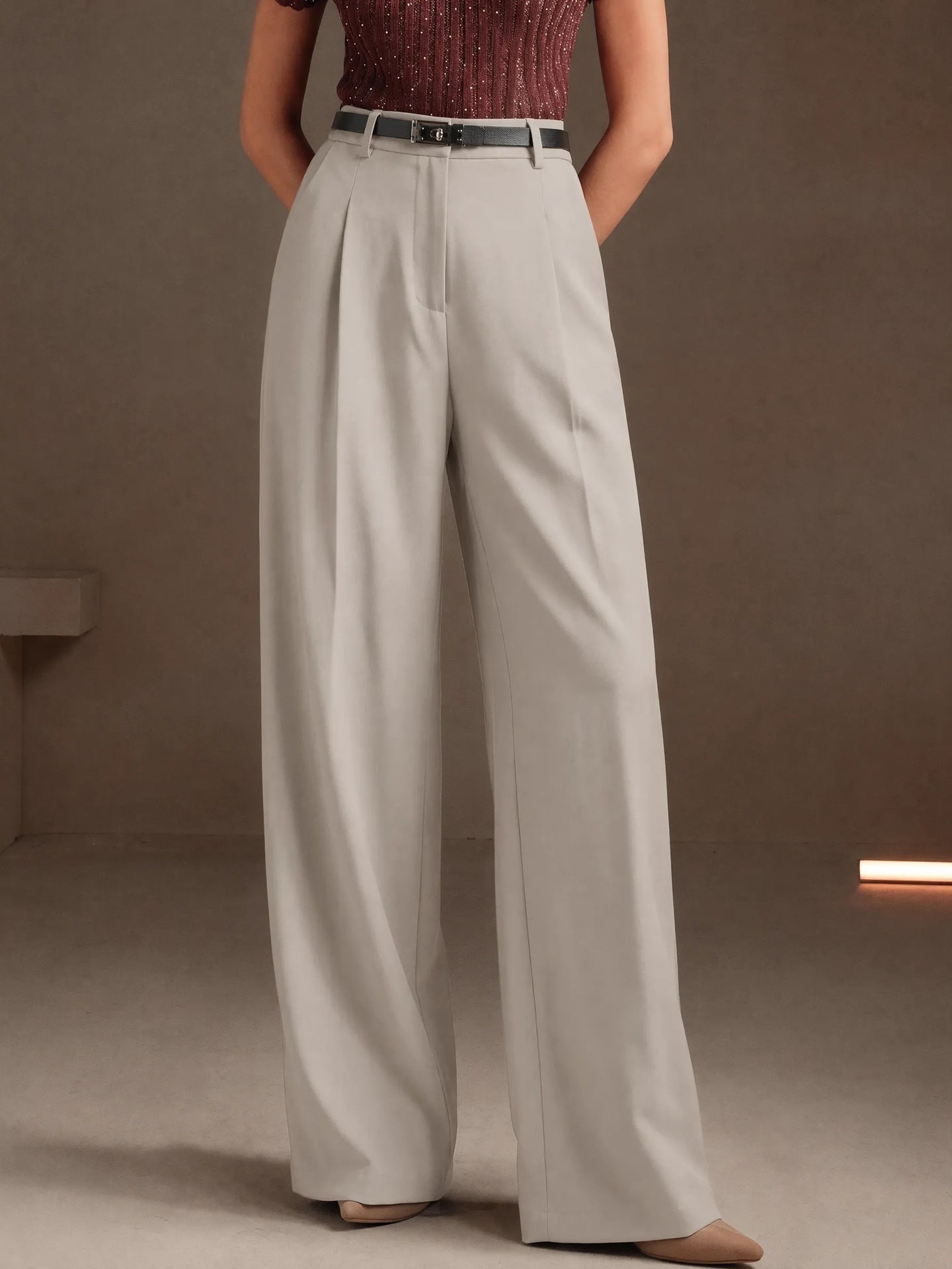 Summer Office Straight Old Money High Waist Drooping Casual Work Pant High Sense Wide Leg Slimming Women Pants（No Belt）