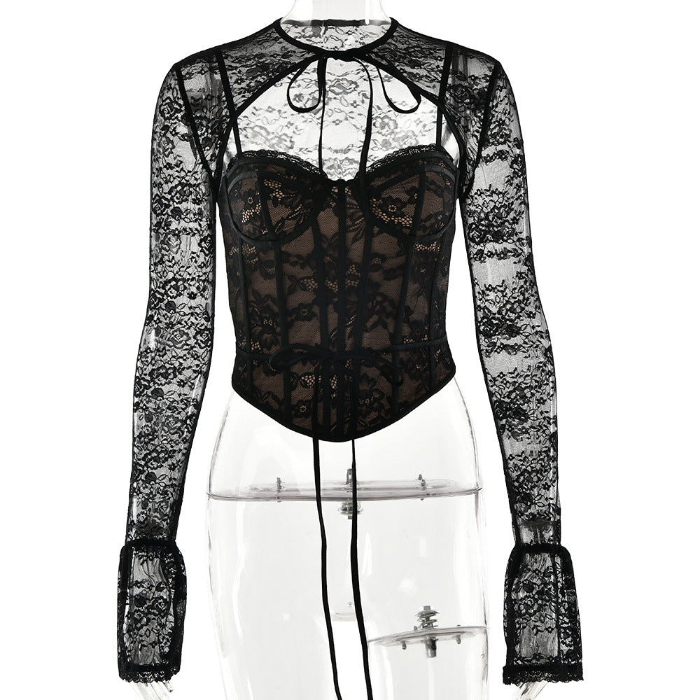 Winter Sexy Women T shirt Sexy Lace Lace up Slim Tube Top