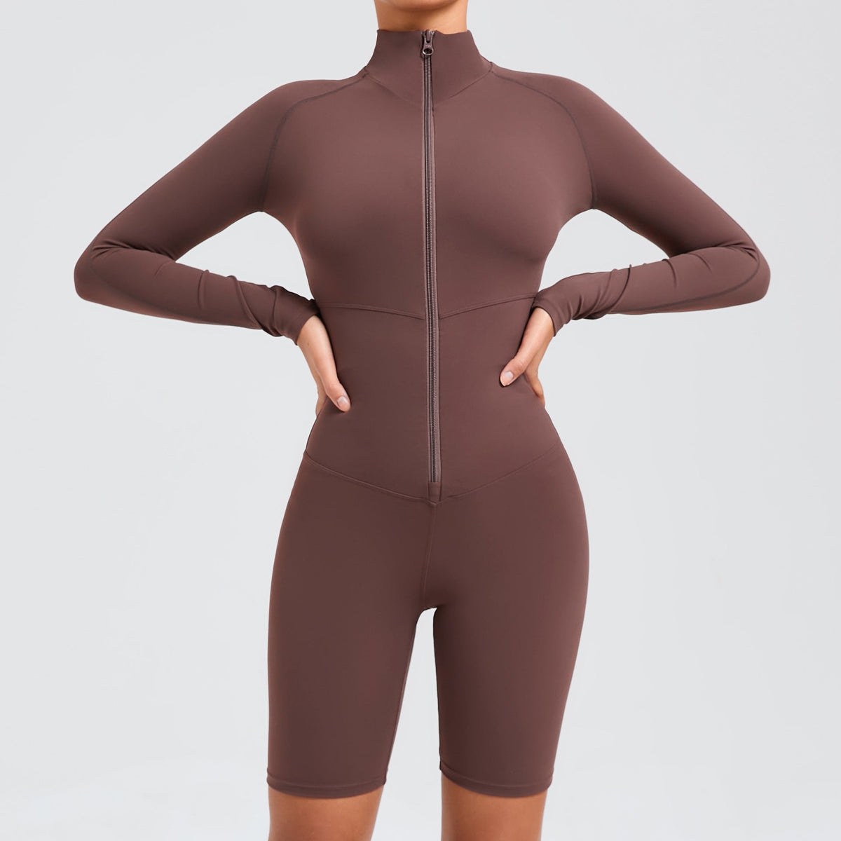 Belly Contracting Long Sleeve Zipper One Piece Dance Fitness Sports Jumpsuit Belly Contracting Close Fitting Yoga Clothes