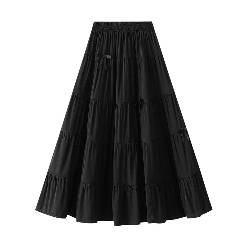 Tiered Dress Skirt Women Spring Bow High Waist A line Large Hem Umbrella Skirt Maxi Dress