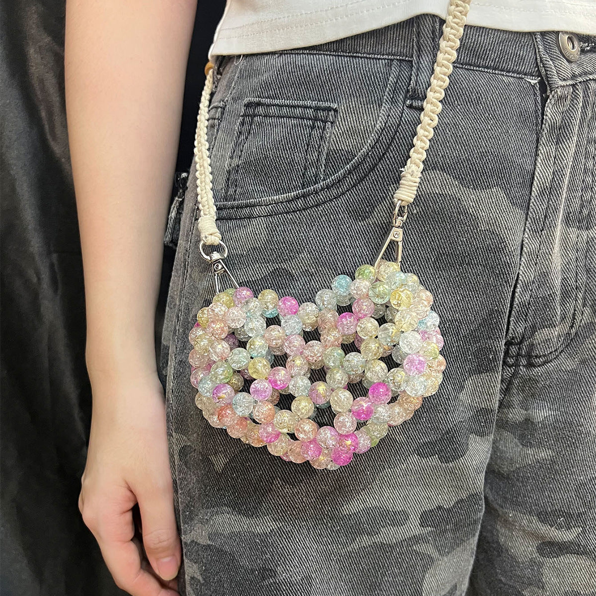 Mini Love Handmade Beaded All Match Hanging Chain Bag Ornaments Niche Girls One Shoulder Crossbody Bag