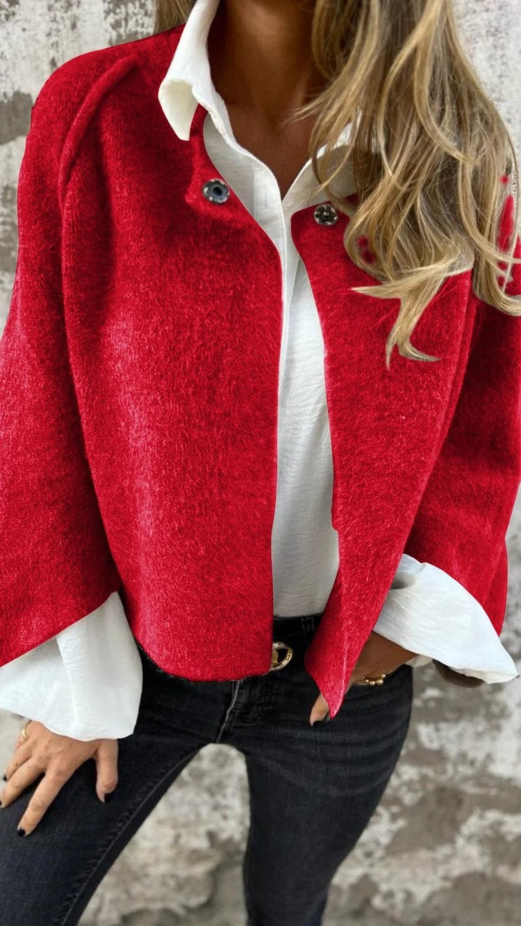 Autumn Winter Loose Short Cashmere Long Sleeve Coat