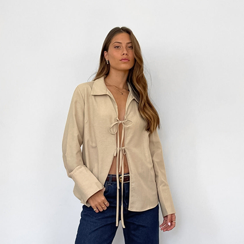 Casual Sexy See-through Loose Collared Long Sleeves White Cardigan Shirt Summer Cotton Linen Shirt for Women
