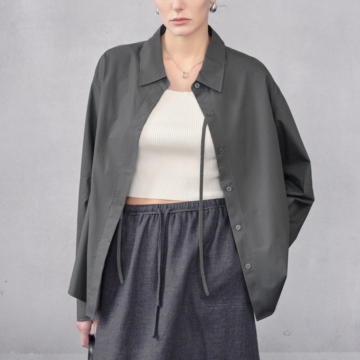 Pure Cotton Collared Long Sleeve Shirt Autumn Shoulder Sleeve Pleated Design Niche High End All Matching Women Wear Top