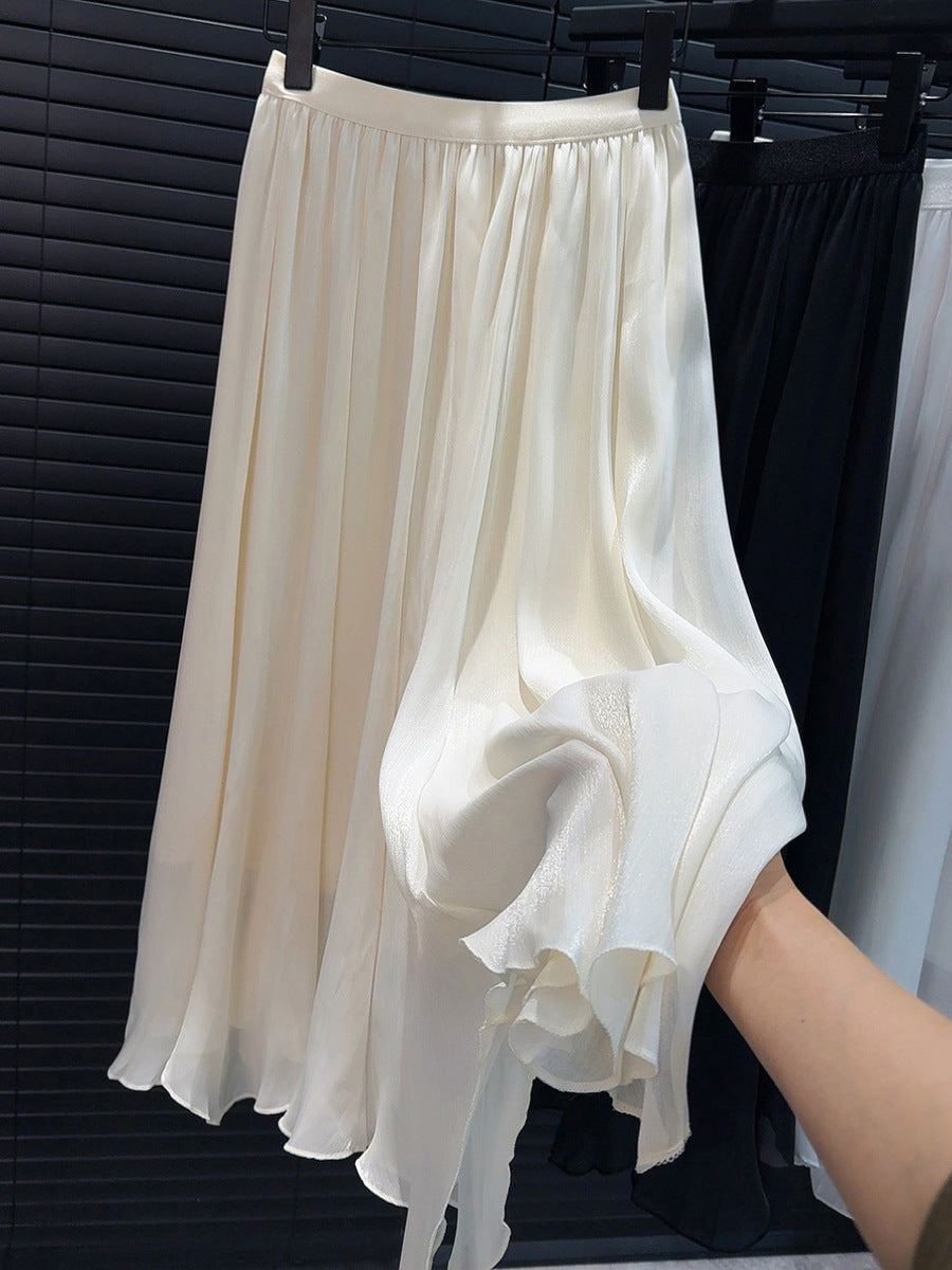High Grade Streamer Tulle Skirt High Waist A line Skirt Summer Chiffon Western Slimming Large Hem Umbrella Skirt