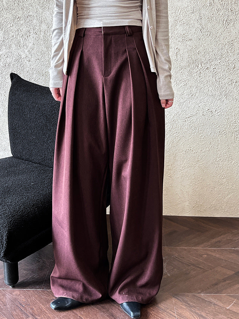 Draping Wide Leg Mopping Work Pant Women Autumn Loose Old Money Pleated Pants