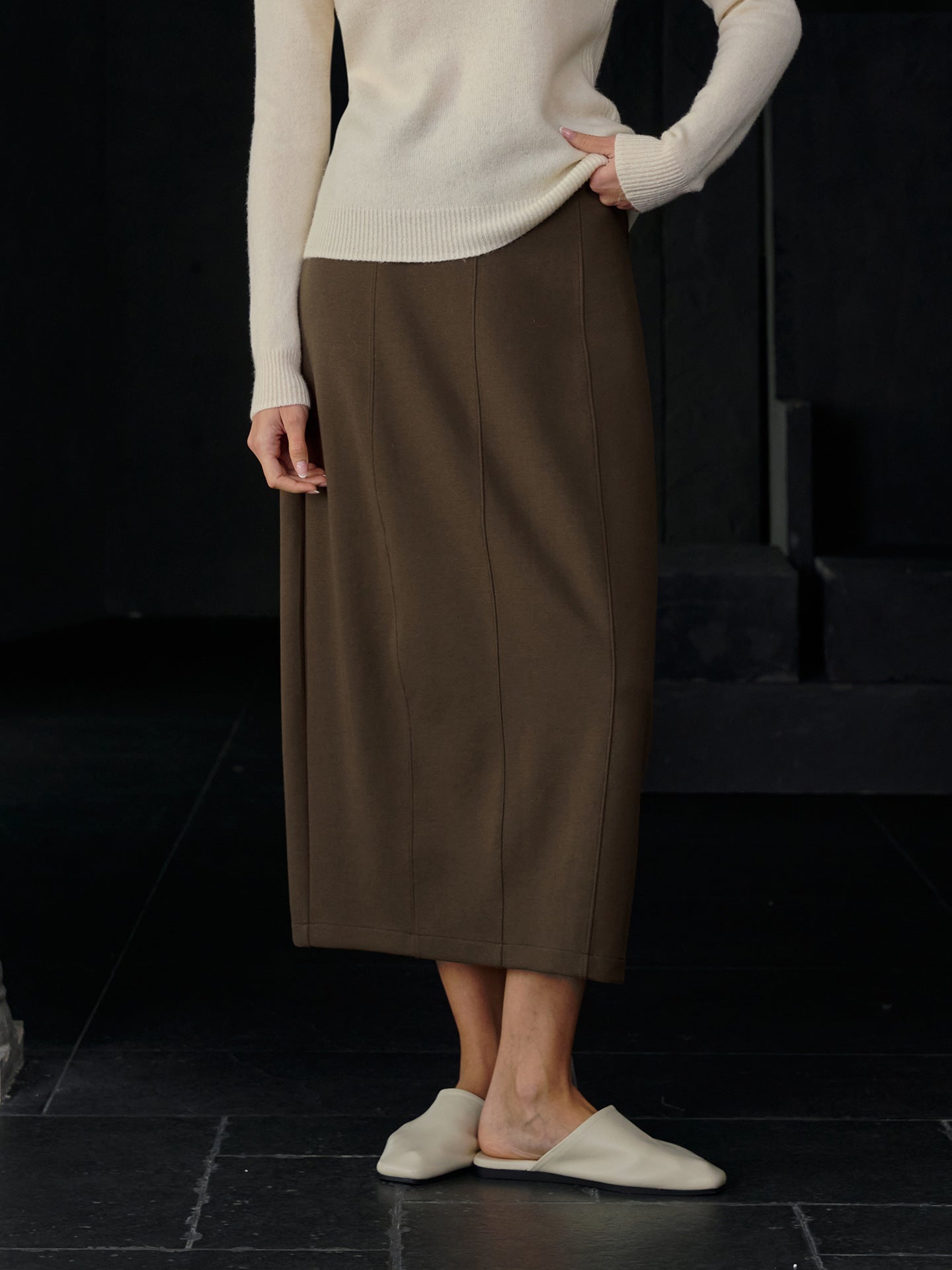French Office Skirt Women Autumn Winter Back Slit Loose Straight Dress Package Hip Three Dimensional Split Bud Skirt