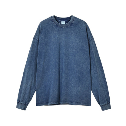 Wax Dye Long Sleeved T Autumn Winter Solid Color Washed Sweatshirt