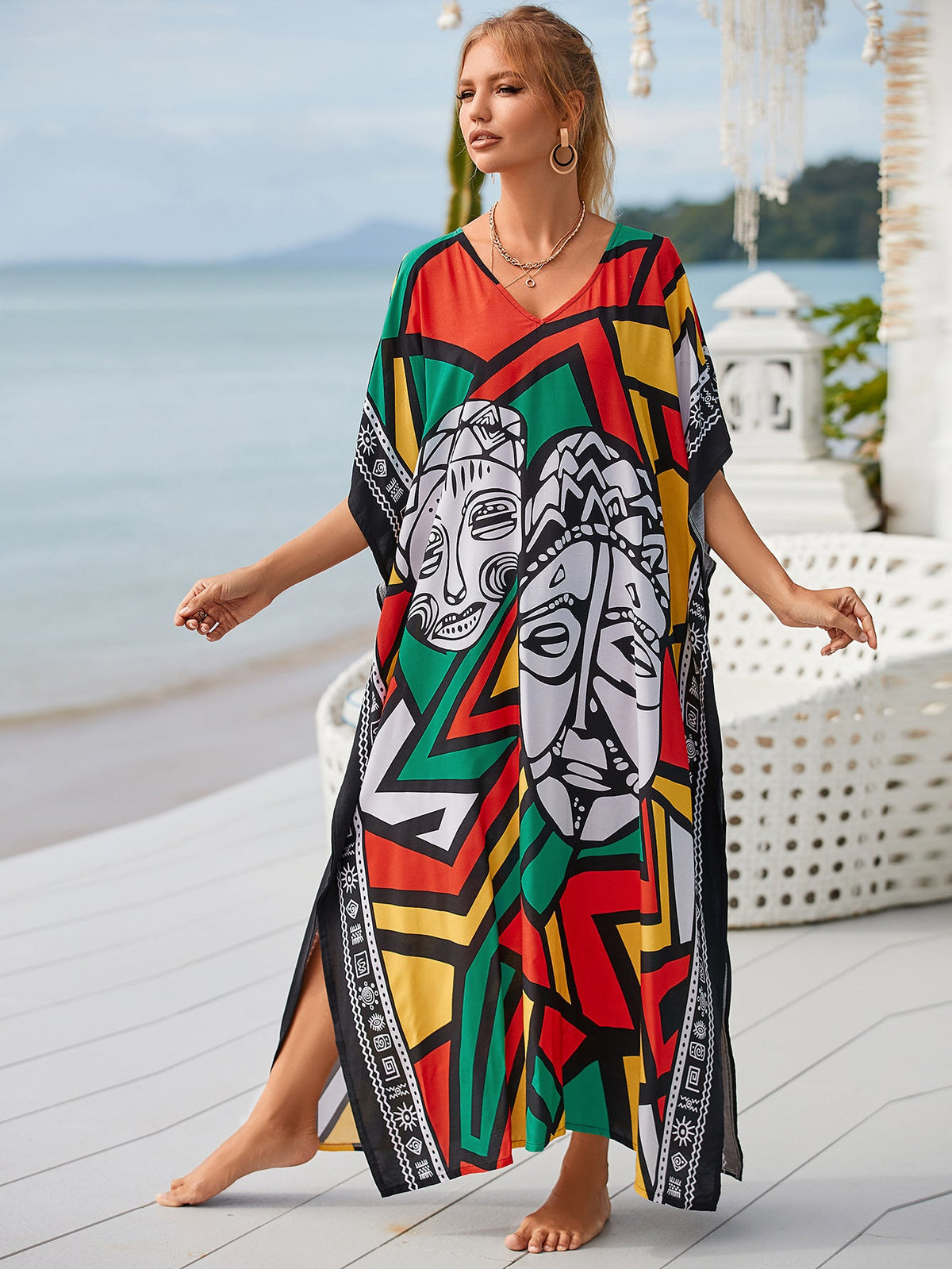 Printed Blouse Holiday Casual Beach Bikini Cover