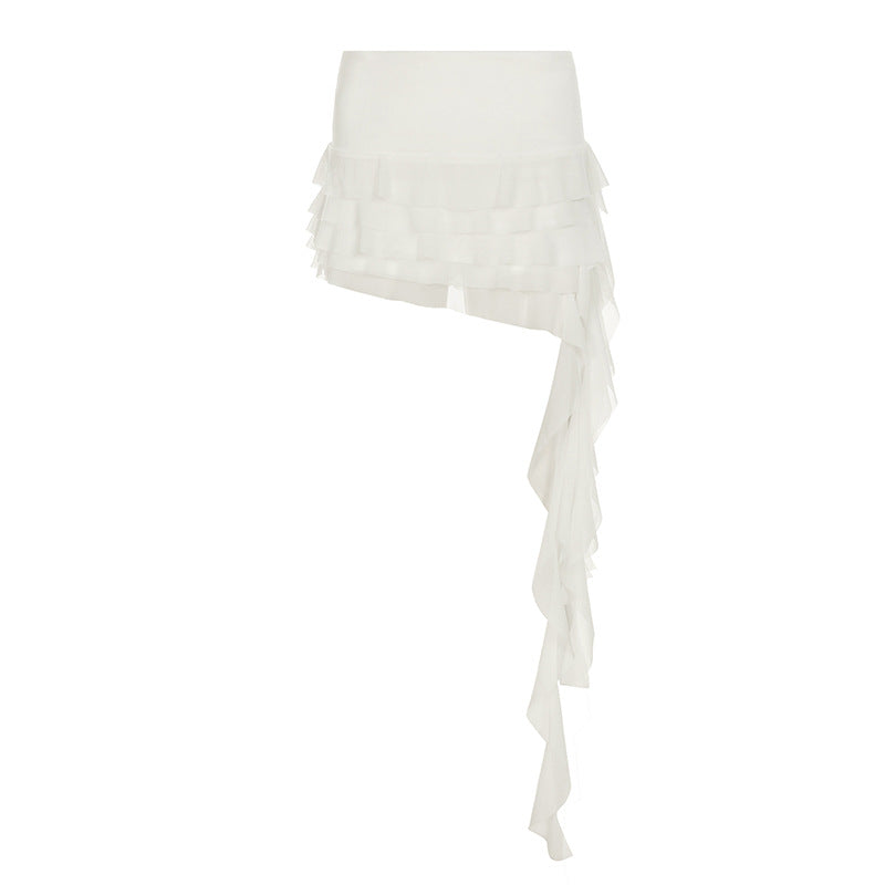 Streamer Tiered Skirt Bohemian Solid Color Pleated Ruffles Irregular Asymmetric Skirt