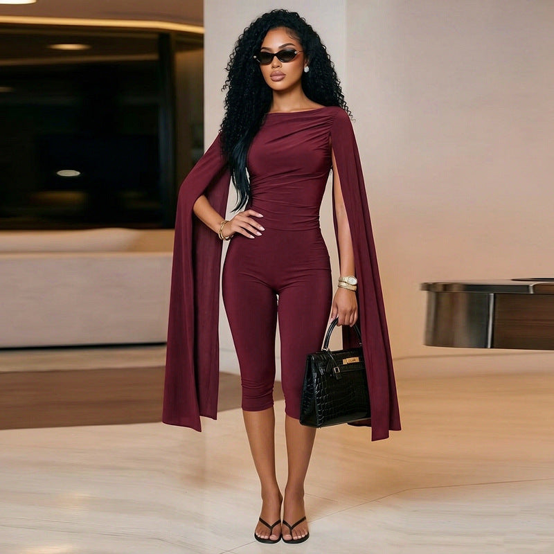 Women Clothing Autumn Winter Solid Color Casual Sleeveless Ribbon Top Slim Cropped Trousers Set