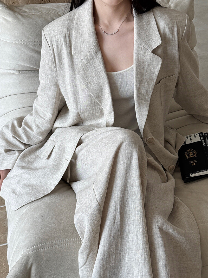 High Grade Linen Blazer Women Spring Cotton Linen Small Work Pant Two Piece Sets