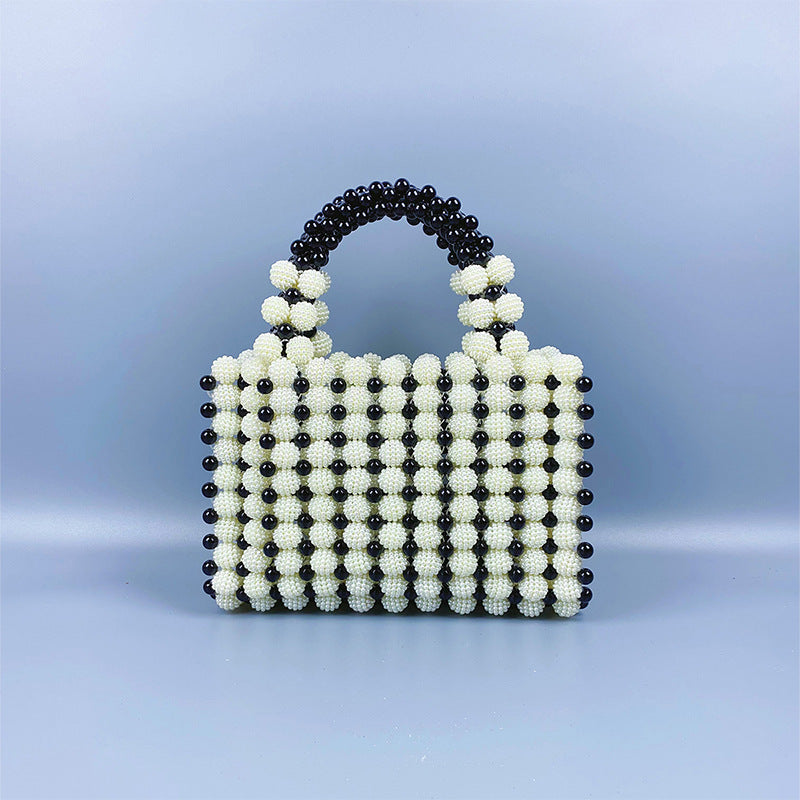 Niche Advanced Design Contrast Color Waxberry Pearl Grace Handbag Retro Casual Dinner Small Square Bag