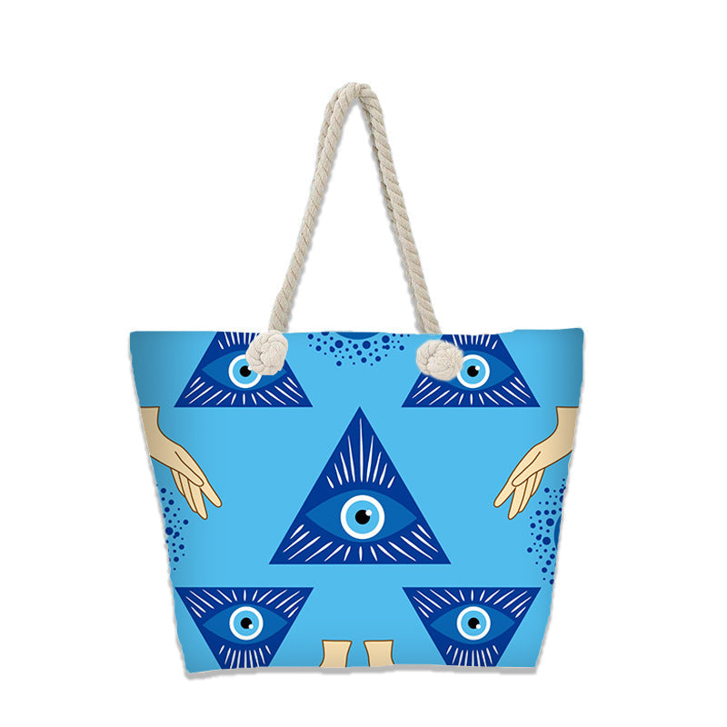 Evil Eye Beach Bag – Portable Travel Handheld Tote, Casual Shoulder Purse, Large Vacation Shopper