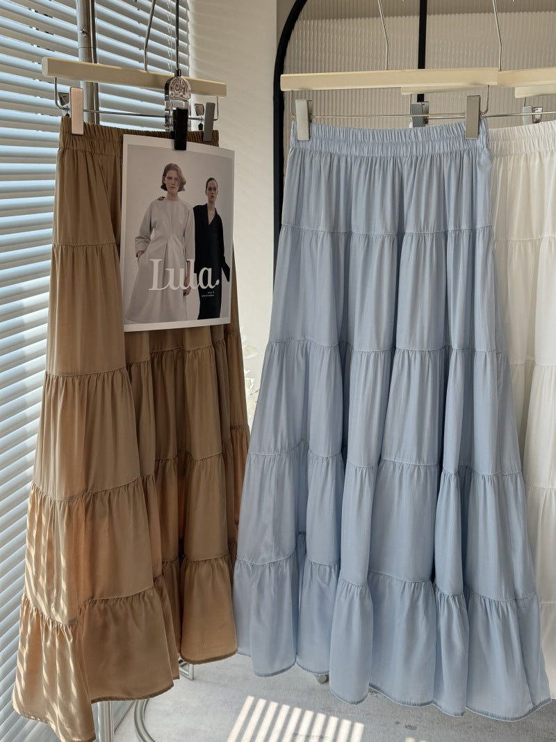 High Waist Slimming Tiered Skirt Women Spring Gentle Wild Big Hem Umbrella Skirt A Line Dress