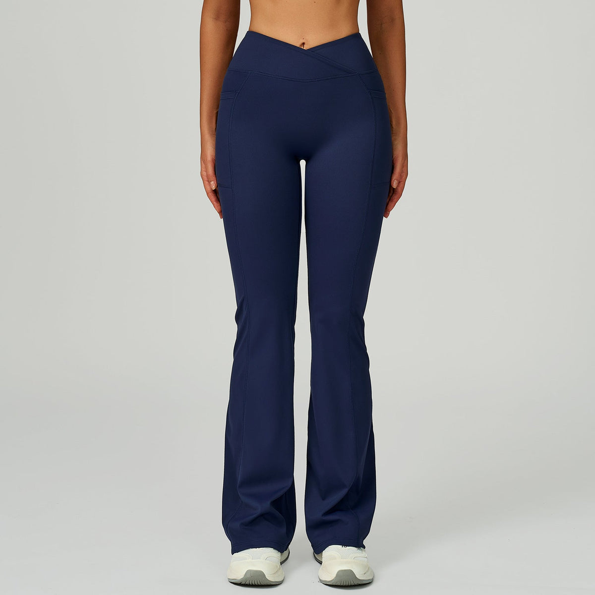 High Waist Nude Feel Bell Bottom Pants Women Cross Waist Wide Leg Bootcut Trousers Outdoor Casual Sports Bell Bottom Pants