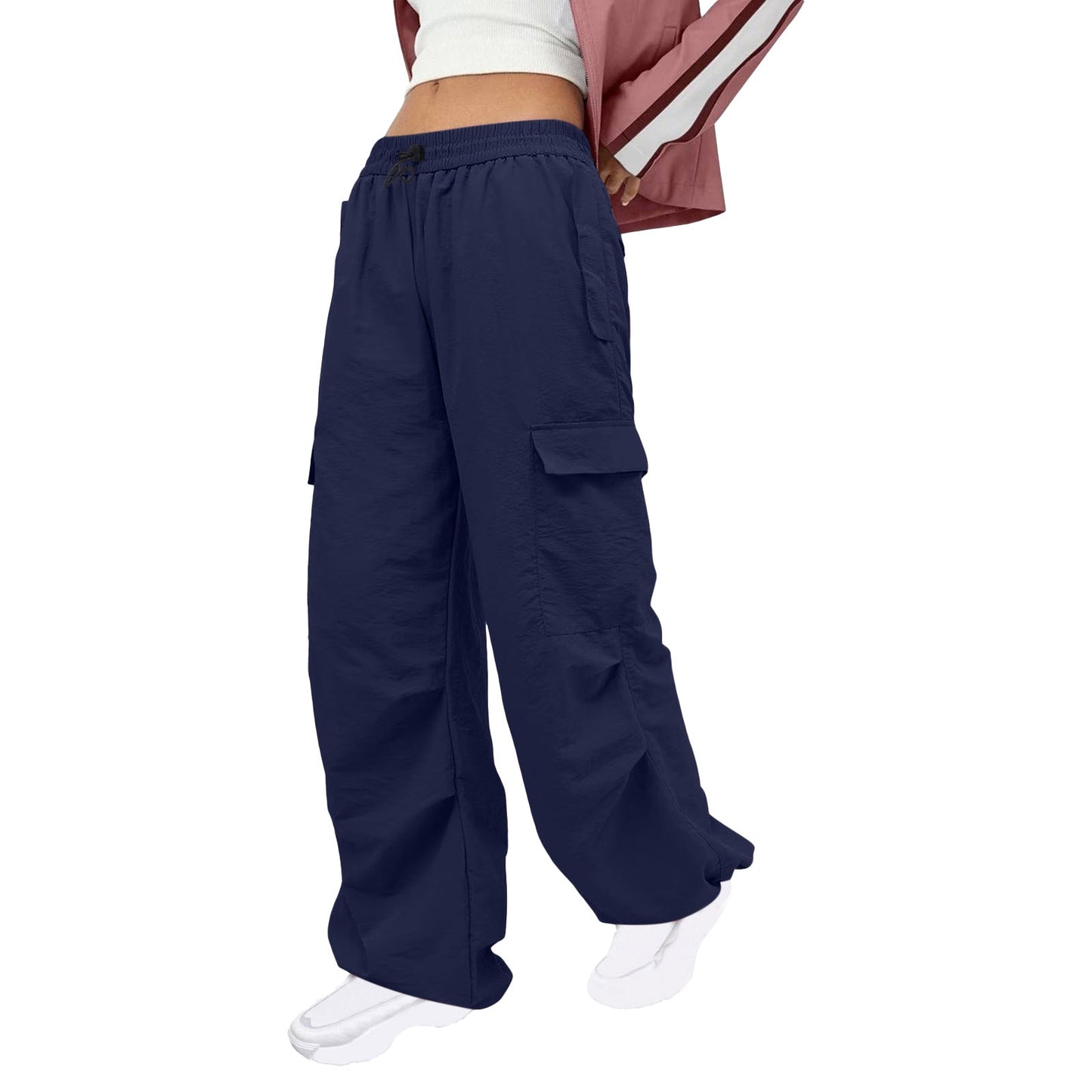 Women Clothing Solid Color Nylon Multi Pocket Loose Cargo Pants