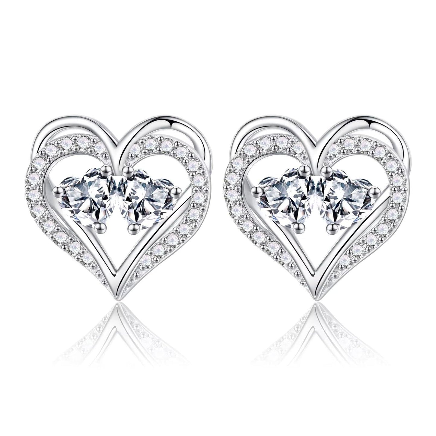 Sterling Silver Birthstone Heart Earrings