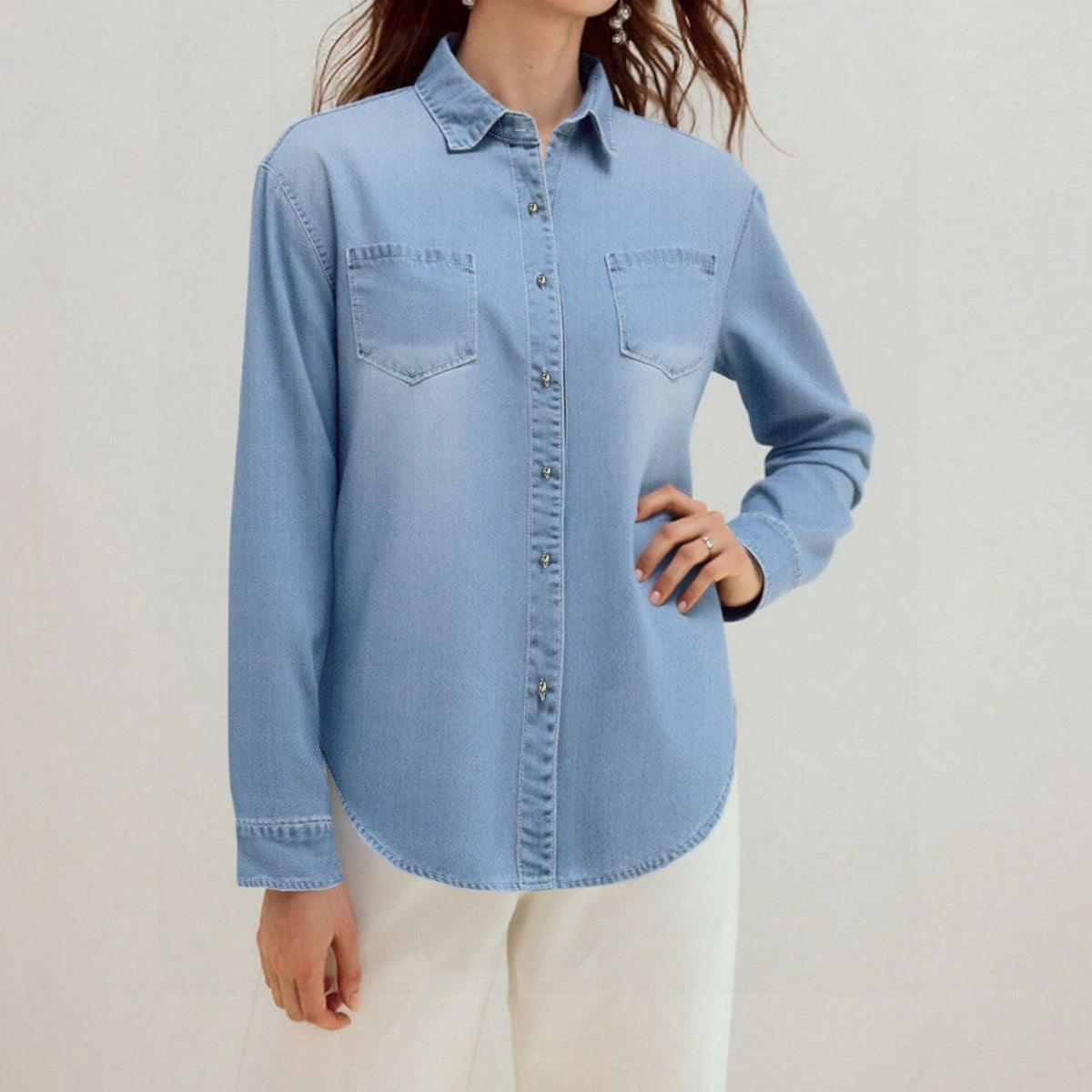 Simple Casual Loose Single Breasted Denim Shacket