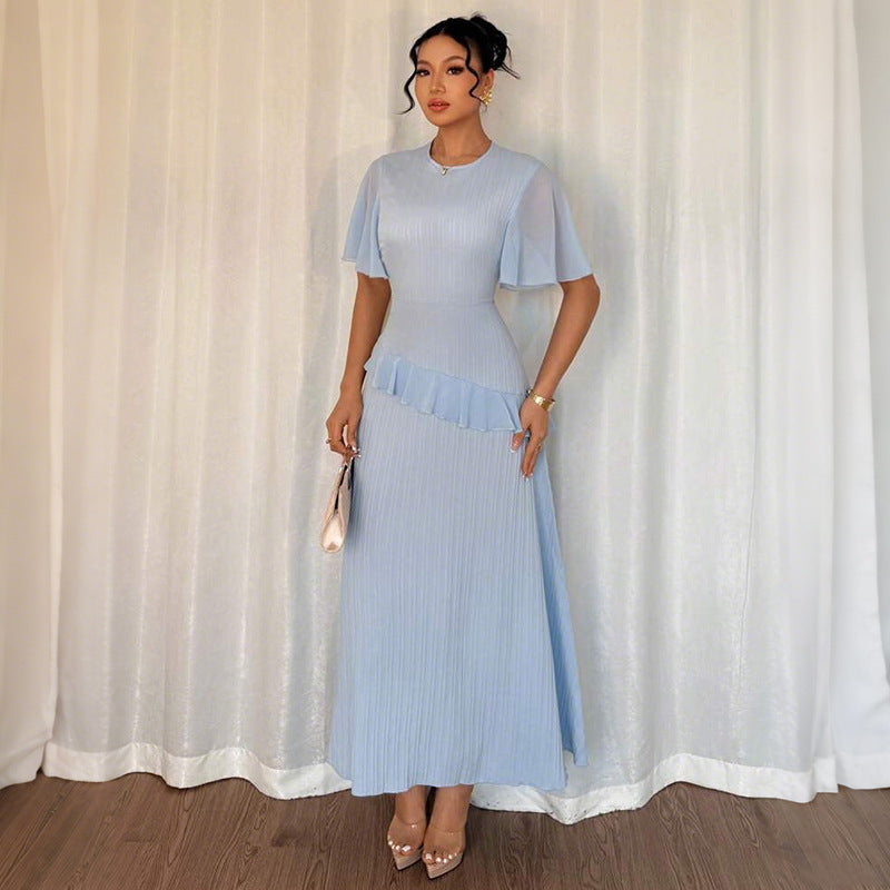 Women Clothing Spring Summer Sexy Solid Color Slim Fit Short Sleeved Lace Dress