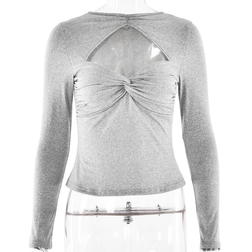 Twisted Low Cut Top Women Sexy Sexy Elegant Slim Fit Long Sleeve T Shirt Spring