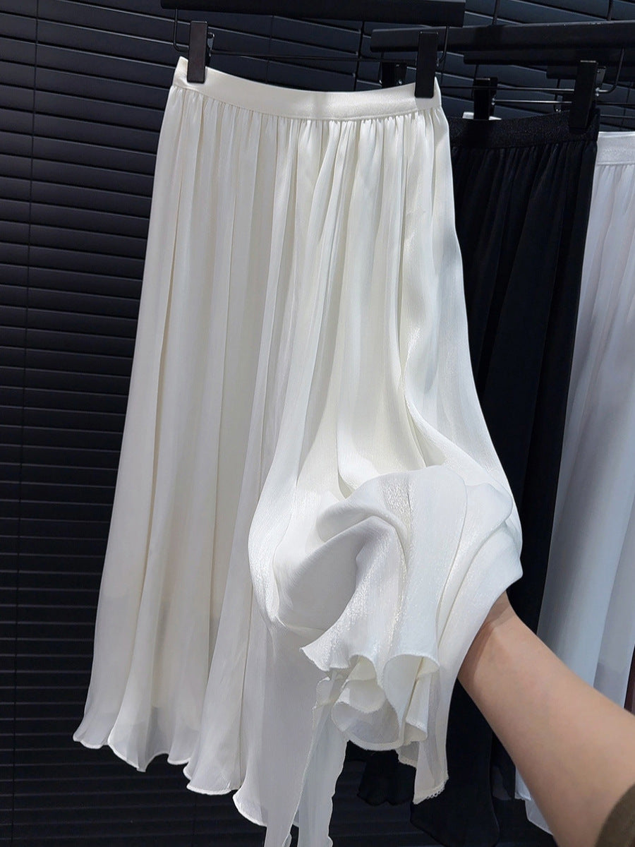 High Grade Streamer Tulle Skirt High Waist A line Skirt Summer Chiffon Western Slimming Large Hem Umbrella Skirt