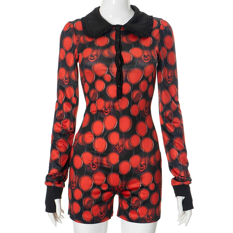 Million Halloween AI Balloon Grimace Contrasting Color of Black Red Romper Women Clothing