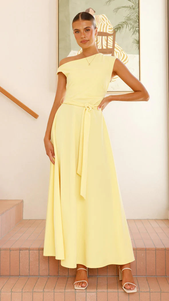 Women Summer Office Solid Color Sexy Lacing Dress