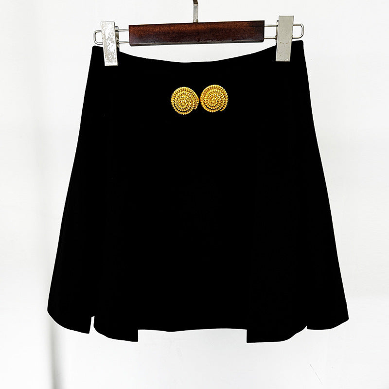 Large Metal Buckle Decorative Pleated Mini Skirt