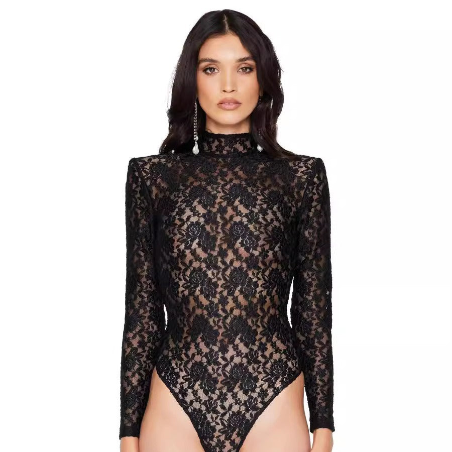 Sexy Lace Jumpsuit White Design Blouse Long Sleeve High Grade Women Clothing