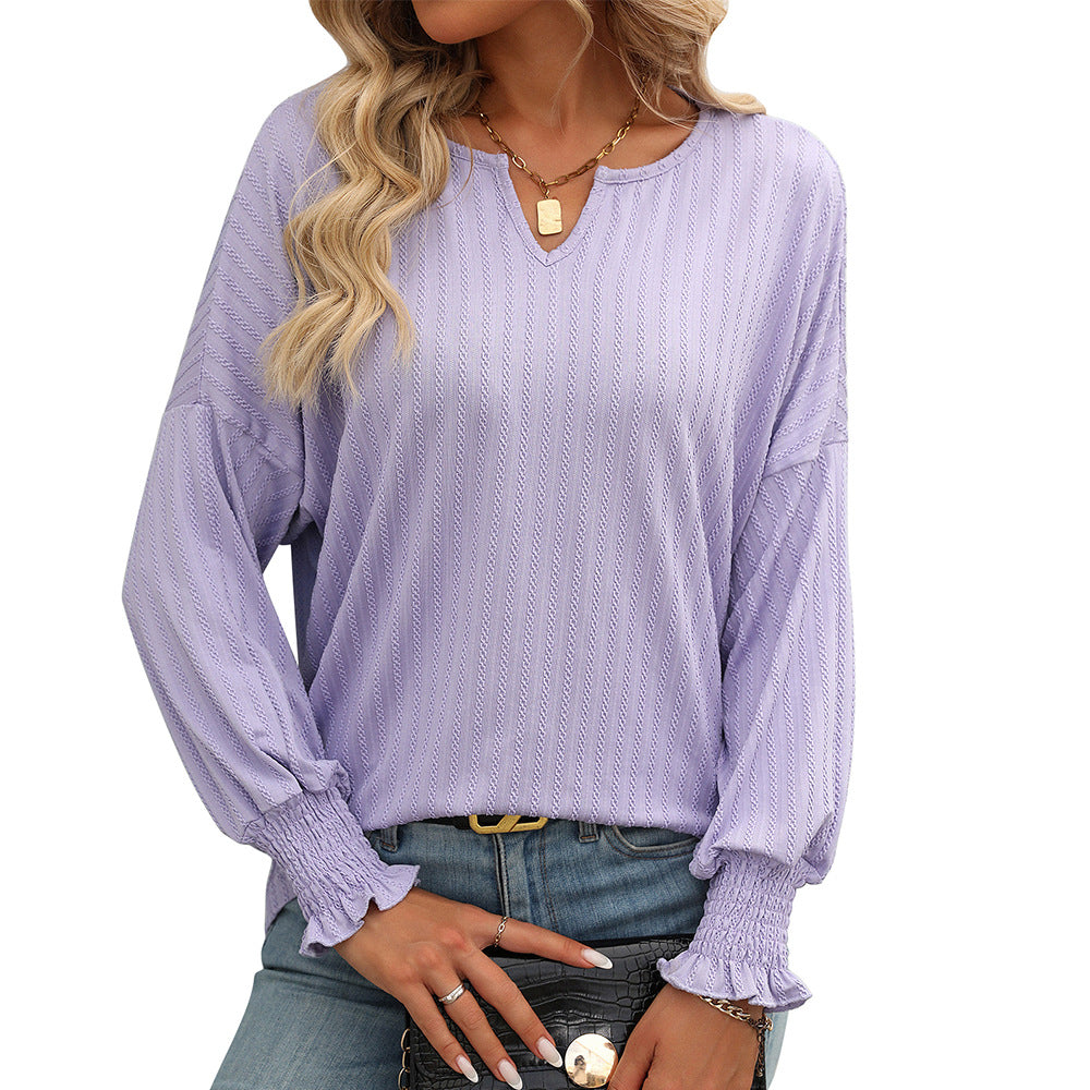 Women Clothing Summer Loose V Neck Smocking Top Batwing Sleeve T Shirt Women