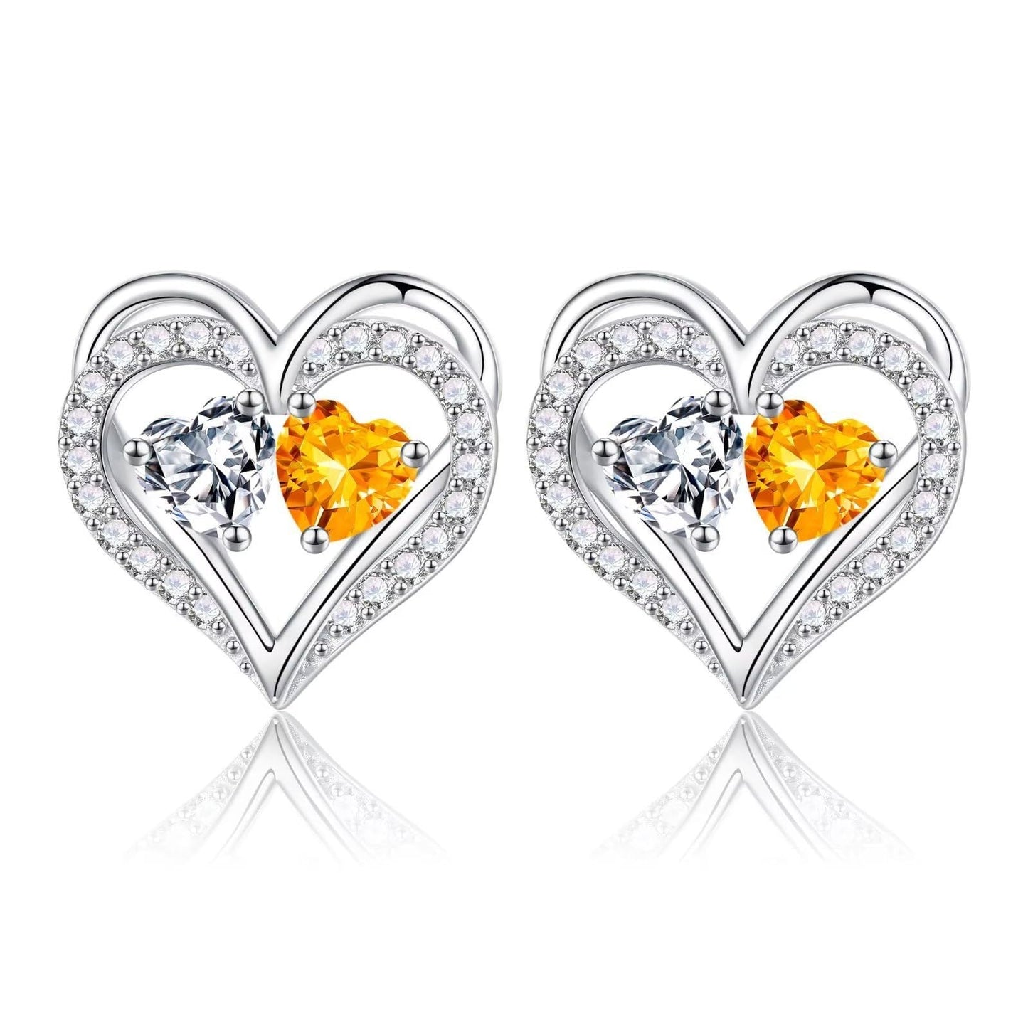 Sterling Silver Birthstone Heart Earrings
