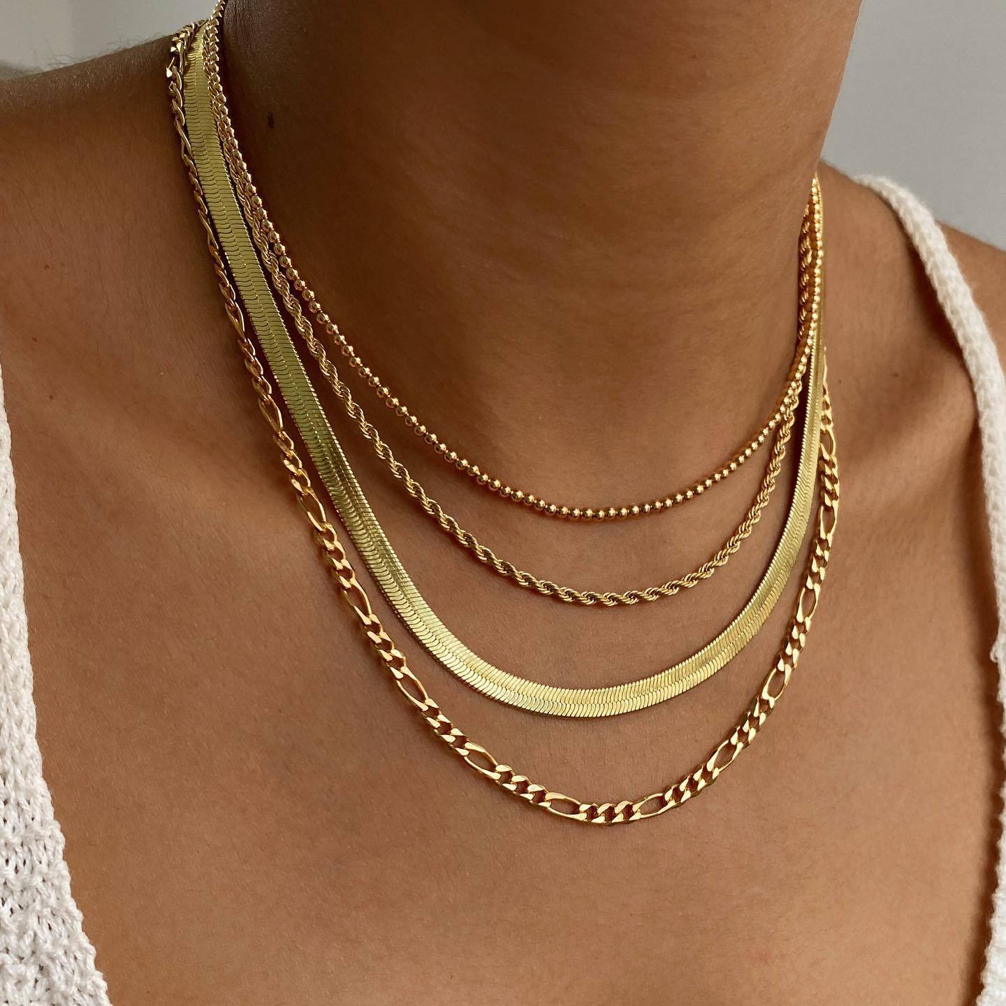 5-in-1 Layered Gold Necklace Set - Tarnish-Free 14k Gold Plated Chunky Chain Stack for Women