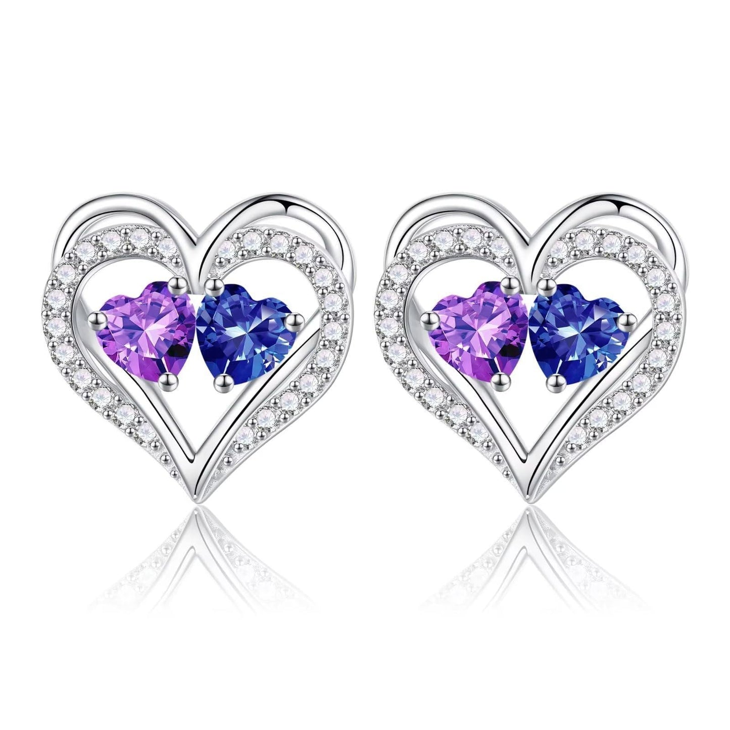 Sterling Silver Birthstone Heart Earrings