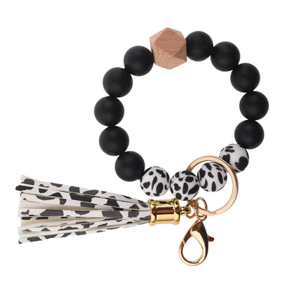 PU Tassel Keychain Women's Bag charm Silicone Beaded Keychain Wristlet Key Ring Bracelet Cute Car Key Chain Holder for Women Girls