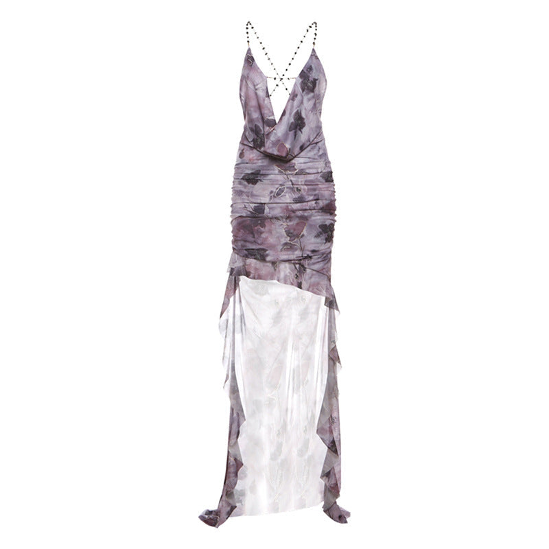 Spring Summer Sexy Girls Swing Collar Backless Slip Dress French Stringy Selvedge Dress Women