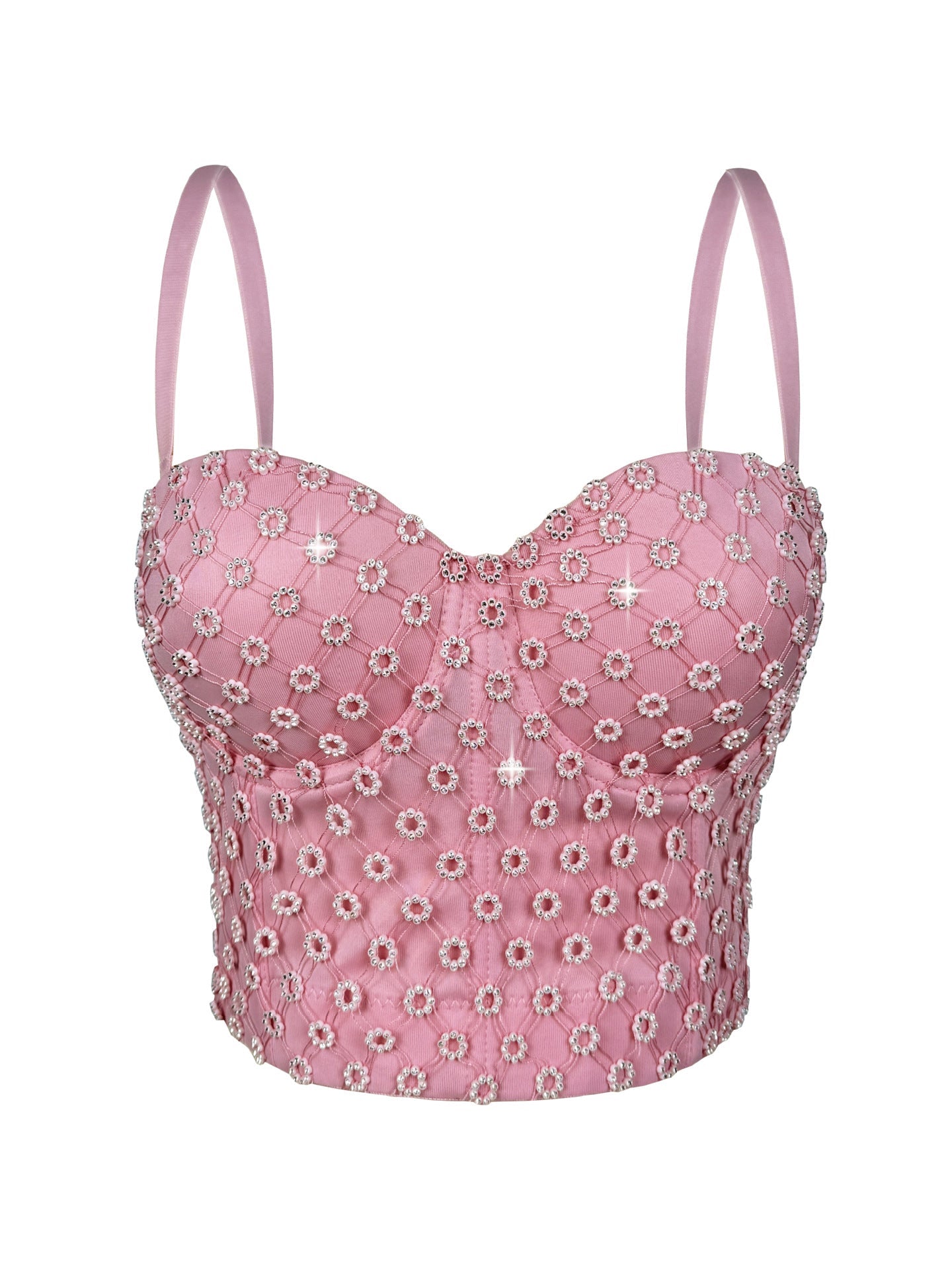 Rhinestone Boning Corset Bra Short Camisole Sexy Slim Outer Wear Slimming Polka Dot Boning Corset Top