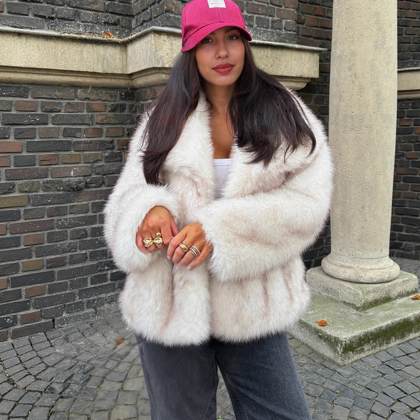 Autumn Winter Women arge Collared Faux Fur Warm Coat Imitation Fox Plush Coat