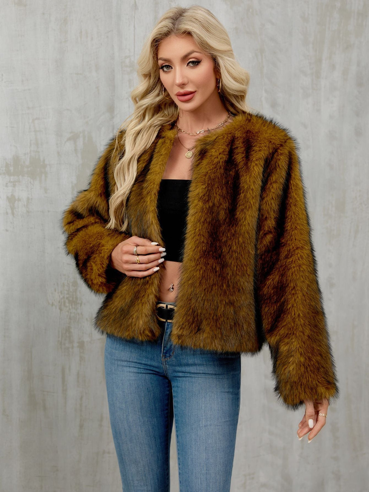Short Faux Fur Coat Cardigan Autumn Winter Women Plush Coat Overcoat