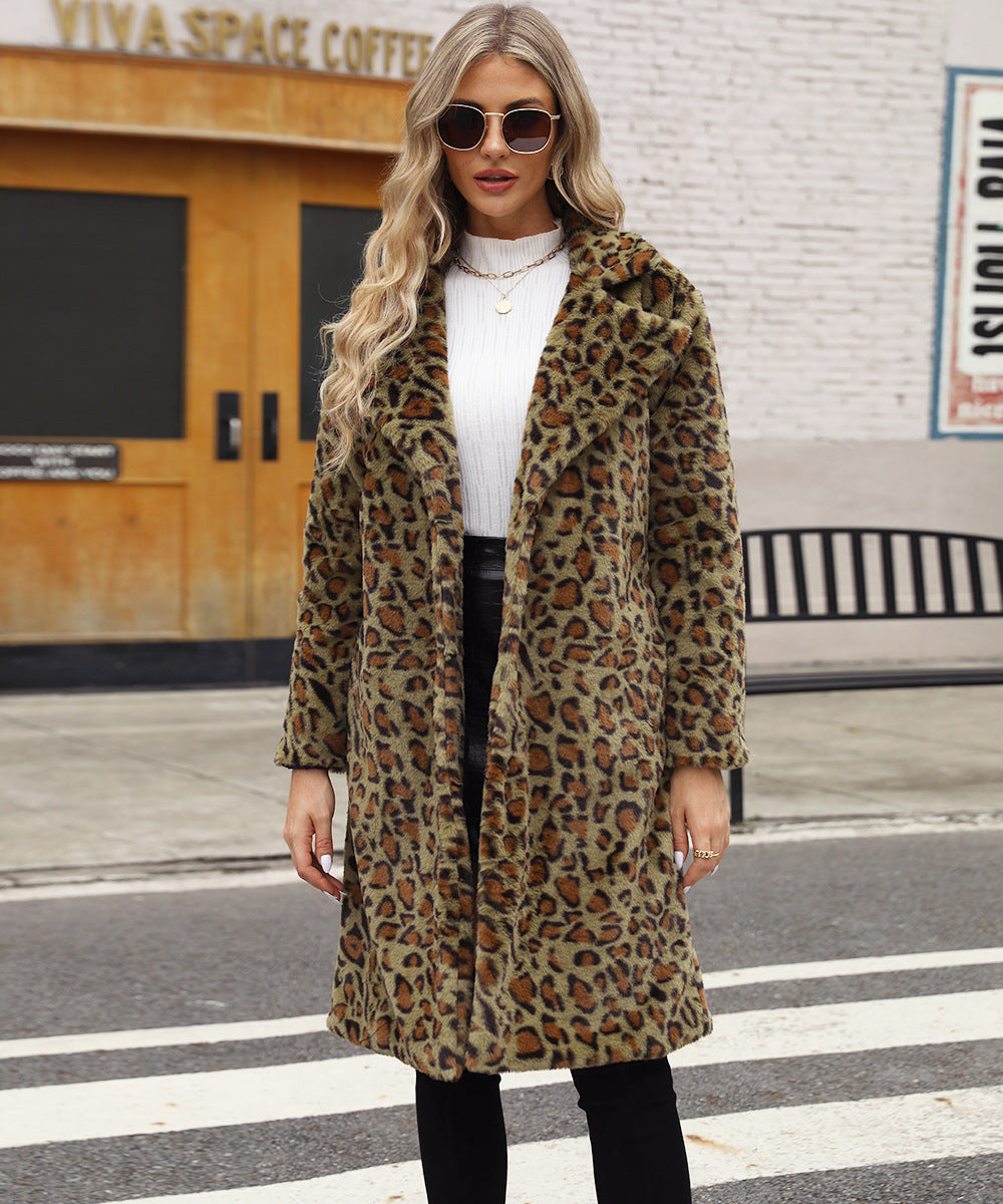 Casual Square Collar Faux Fur Overcoat Plush Long Coat Autumn Winter Overcoat