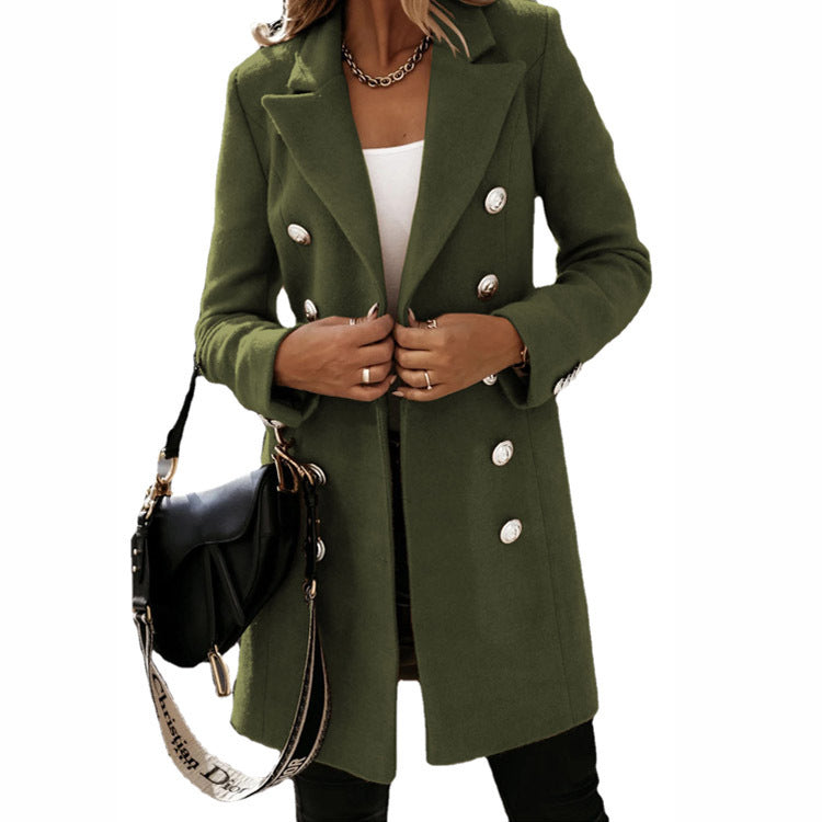 Women Clothing Overcoat Wish Autumn Winter Long Sleeve Blazer Collar Double Breasted Woolen Coat
