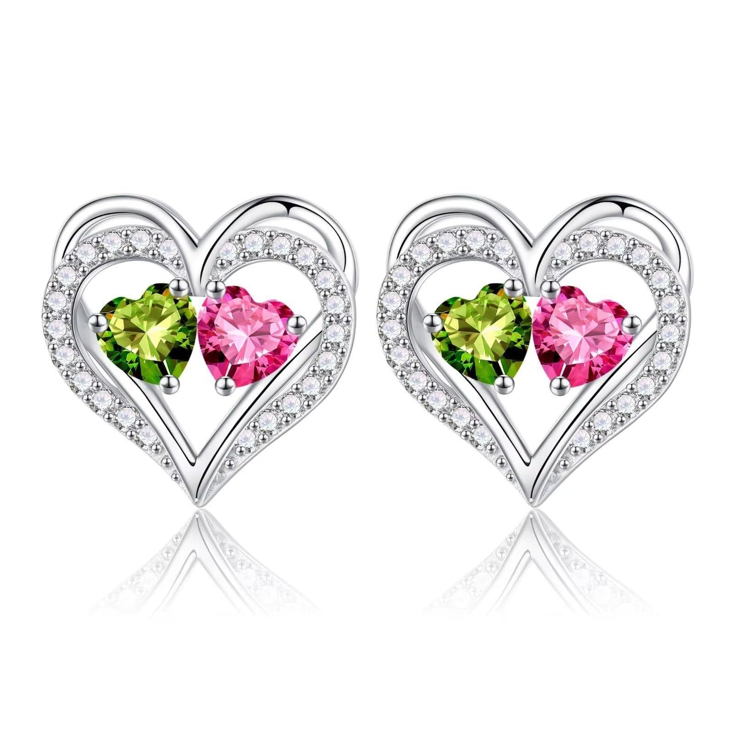 Sterling Silver Birthstone Heart Earrings