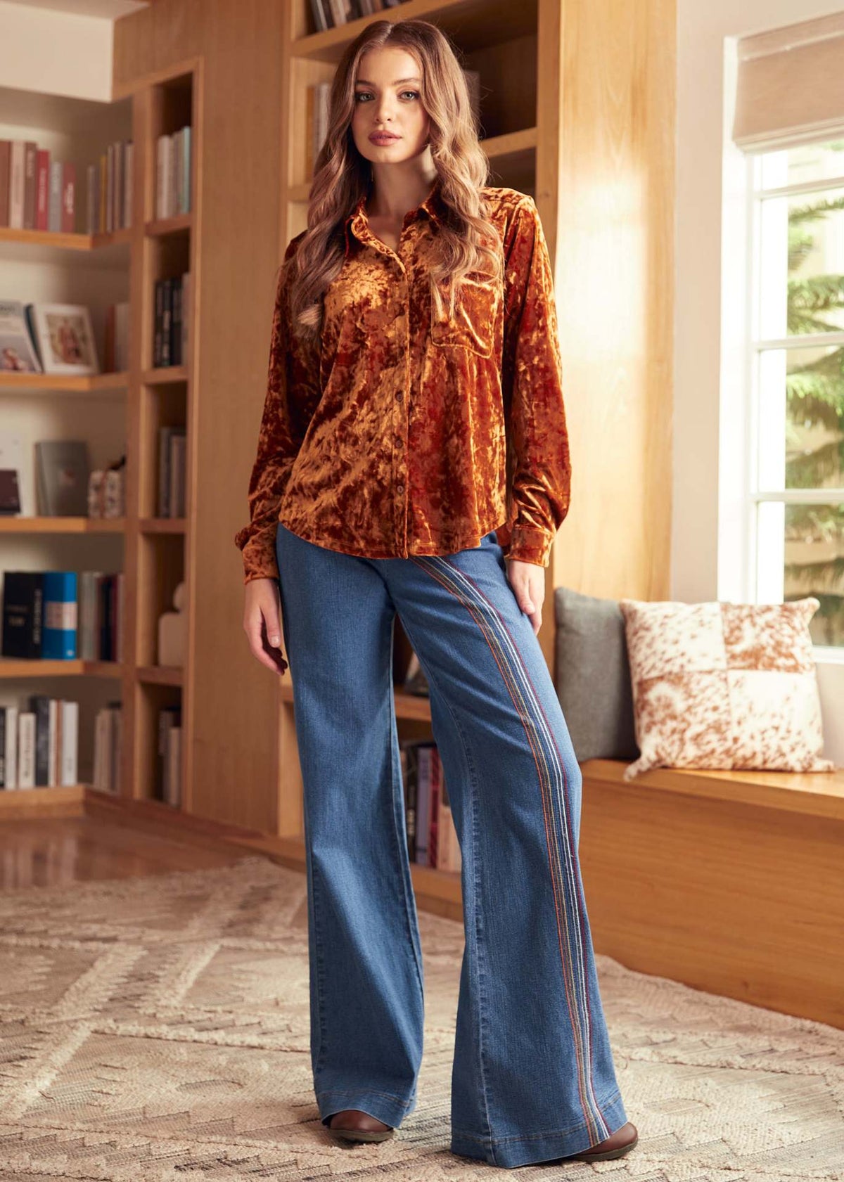 Retro Loose Diamond Velvet Shirt Autumn Winter Solid Color Polo Collar Button Long Sleeve Shirt for Women